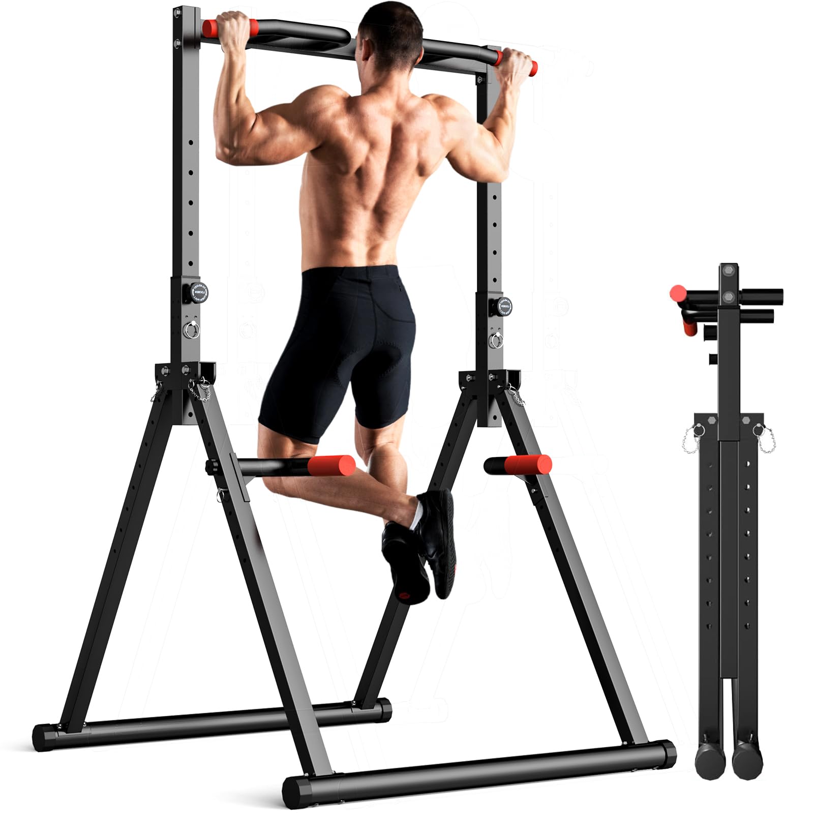 Outdoor Power Tower Pull Up Bar - แท่นออกกำลังกายพับได้แบบปรับระดับได้ สำหรับบริหารกล้ามเนื้อ ดึงข้อ วิดพื้น ใช้ได้ทั้งในบ้านและนอกบ้าน