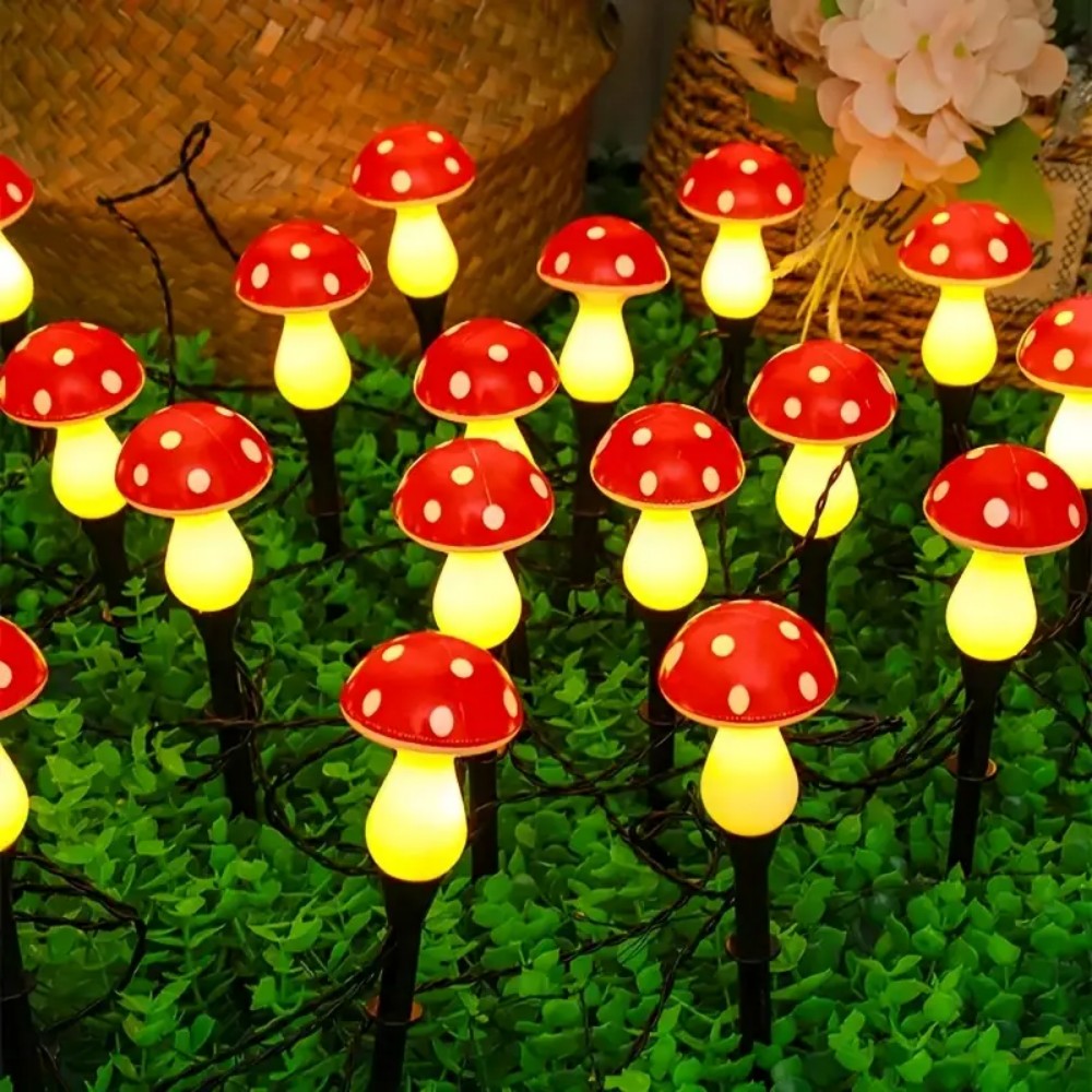 Outdoor Yard Power Stake - ไฟประดับรูปเห็ดพลังงานแสงอาทิตย์ 5M10LED/8M20LED กันน้ำ ไฟ LED สำหรับตกแต่งสวน