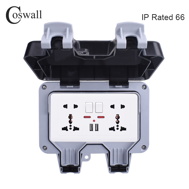 Outdoor Power Outlet Box - Coswall IP66 Weatherproof กันน้ำกลางแจ้งกล่องผนังซ็อกเก็ต13A คู่ Universal