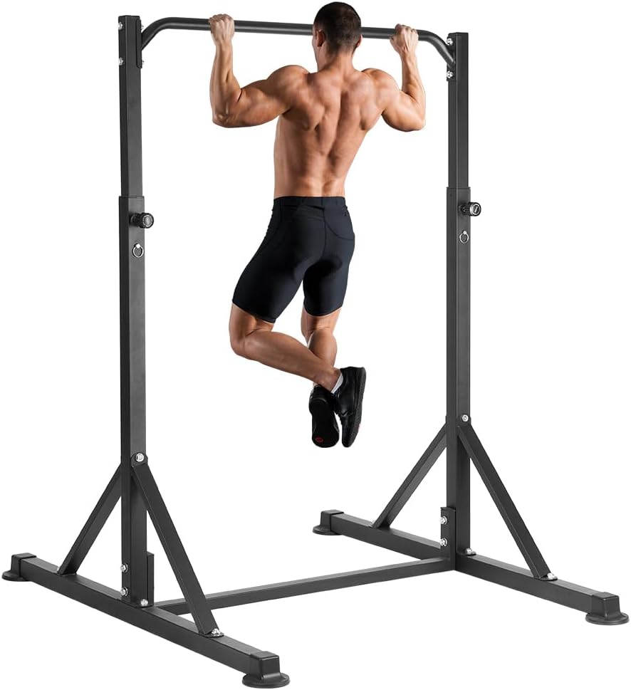 Outdoor Power Tower Pull Up Bar - เครื่องออกกำลังกายแบบปรับได้สำหรับการฝึกความแข็งแรงแบบมัลติฟังก์ชั่น รองรับน้ำหนักได้ 440 ปอนด์ พร้อมบาร์โหนสำหรับการออกกำลังกายที่บ้านและกลางแจ้ง