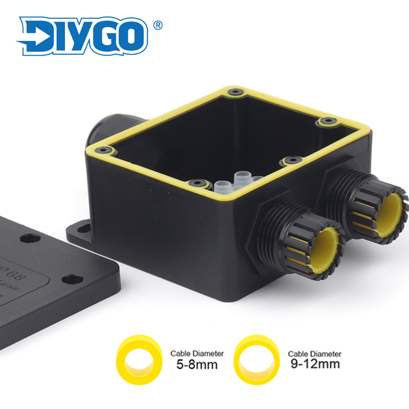 Outdoor Power Board Box - IP68 กล่องแยกกันน้ํากลางแจ้งสีดํา 3 Way Mini Connector