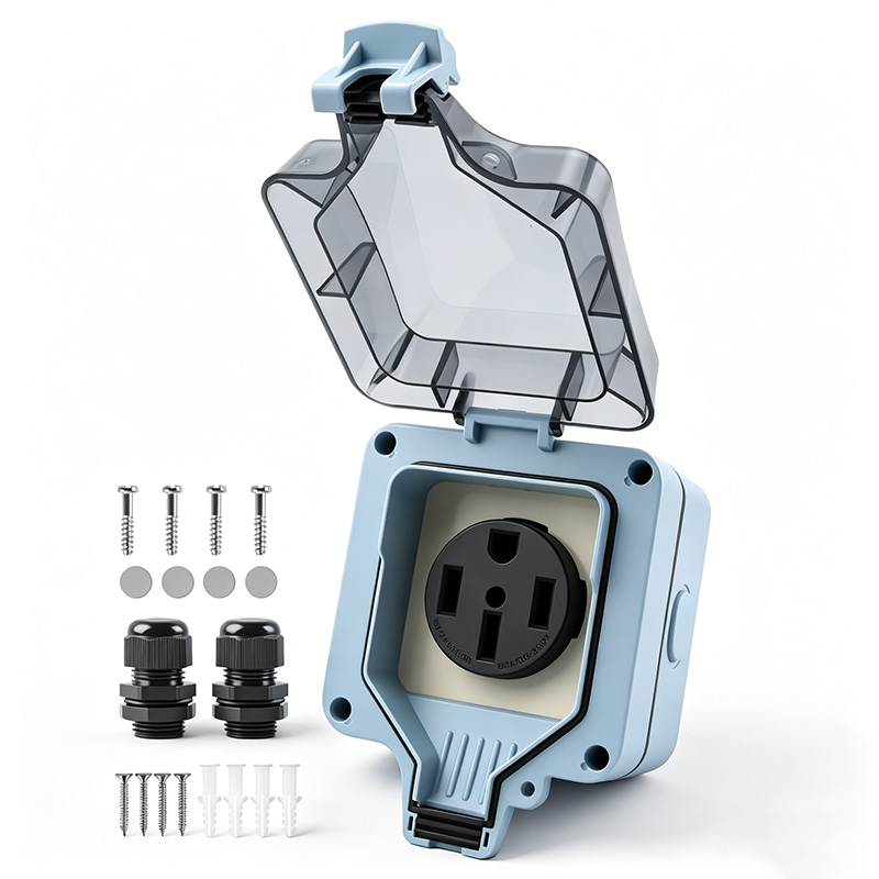 Outdoor Power Outlet Box - กล่องปลั๊กไฟกลางแจ้งกันน้ำ IP66 50A 125v250V ปลั๊กไฟพร้อมฝาครอบปลั๊กไฟกลางแจ้ง ใช้สำหรับสวนกลางแจ้งในร่ม