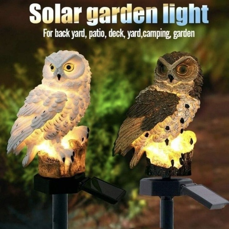 Outdoor Yard Power Stake - ไฟสวนรูปนกฮูกพลังงานแสงอาทิตย์, ไฟ LED รูปสัตว์ทำจากเรซิ่น, โคมไฟตกแต่งสวนและลานบ้านกันน้ำสำหรับกลางแจ้ง