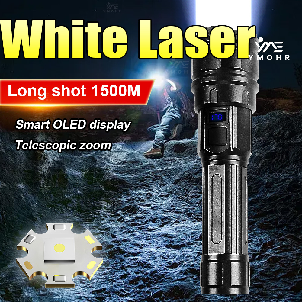 Outdoor Power Meter - ไฟฉายเลเซอร์สีขาวกำลังสูงแบบชาร์จไฟได้ ซูมได้ ความสว่างสูงพิเศษ ใช้ได้ระยะไกล เหมาะสำหรับกิจกรรมกลางแจ้ง ฉุกเฉิน